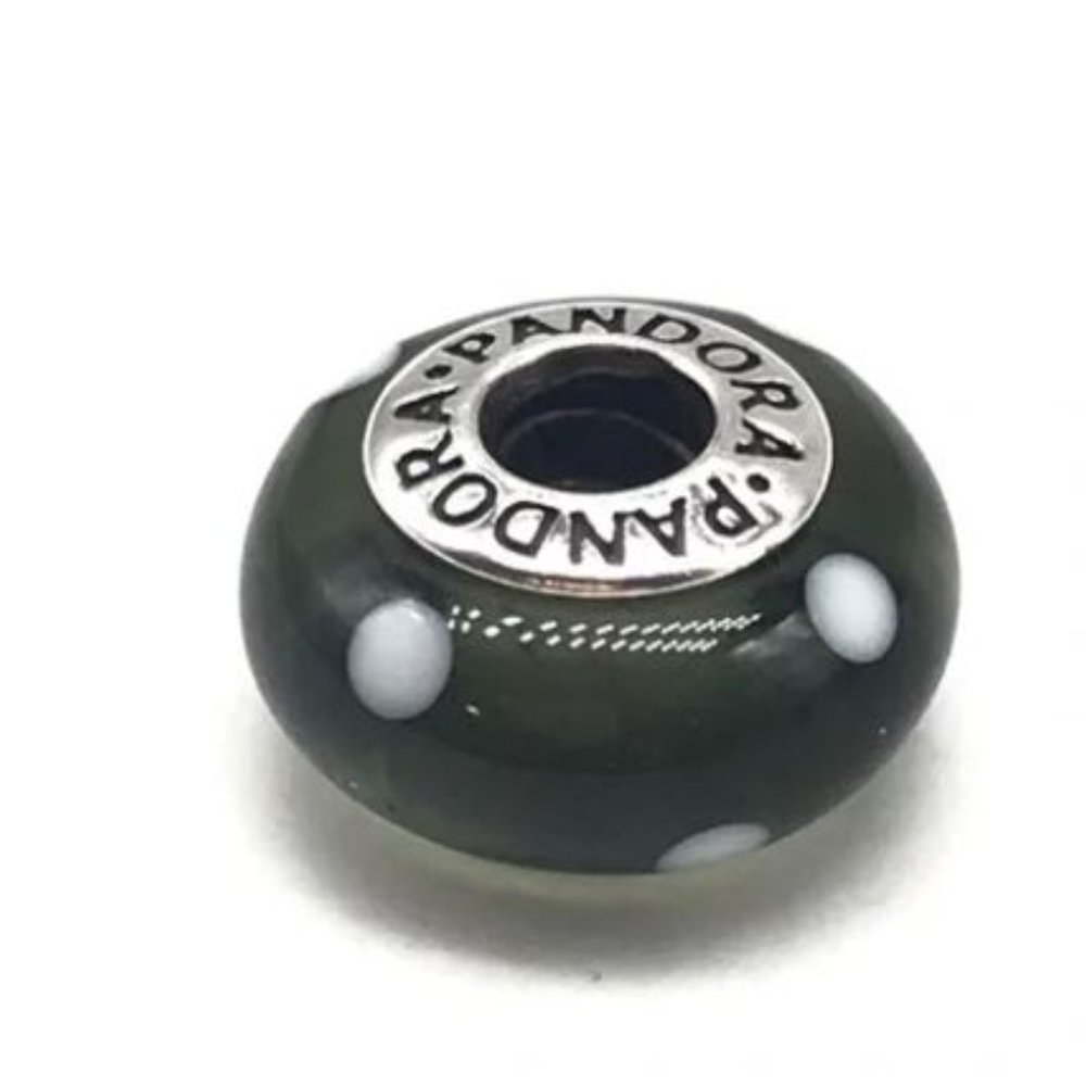 Authentic Pandora Retired Black White Polka Dots Murano Charm